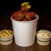 Full Bird Bucket · 2 Breasts, 2 Wings, 2 Thighs, 2 Drums. Comes with Three Sides