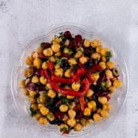 3 Bean Salad · Chickpeas, red kidney beans, black beans, red peppers, scallions and olive oil.