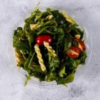 Pasta Pesto Salad · Cherry tomatoes, pesto and arugula.