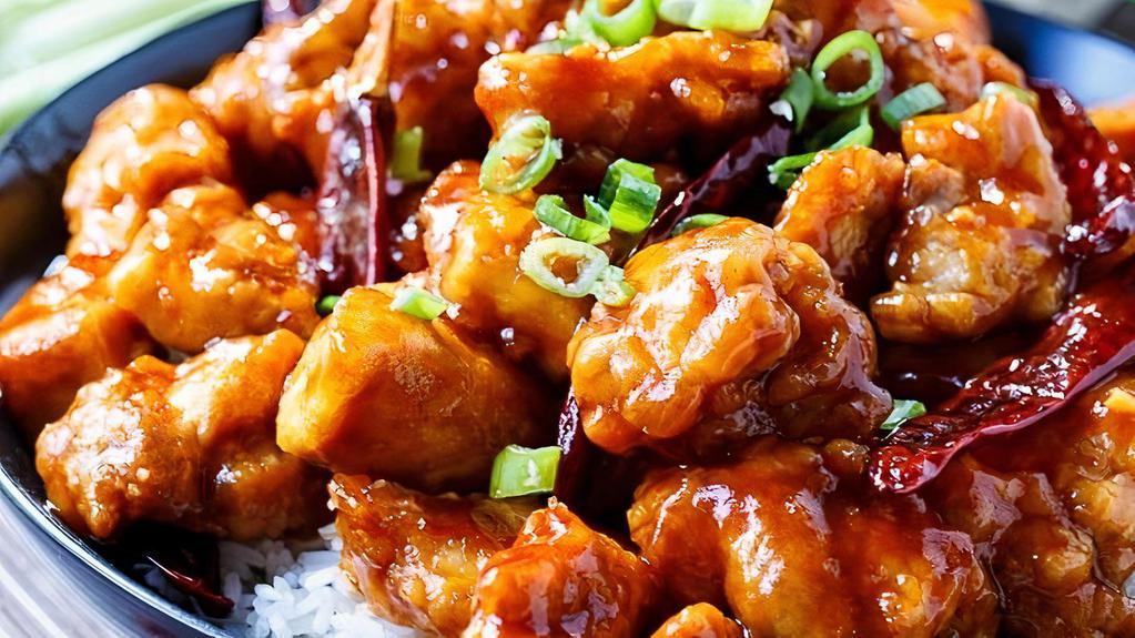General Tso'S Chicken · Spicy. White meat chicken choice of hot and sour soup or miso soup or egg roll served with: white rice or brown rice or vegetable Fried rice.