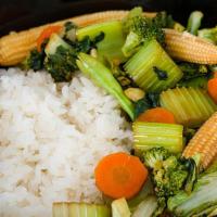 Vegetable Delight · Choice of hot and sour soup or miso soup or egg roll served with white rice or brown rice or...