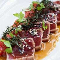 Tuna Tataki · Seared tuna with ponzu sauce.