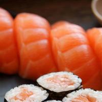 Salmon Sushi Combo · 6 pieces salmon sushi and salmon roll.