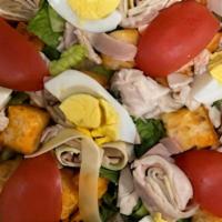 Chef Salad · Romaine with Turkey, Ham, Swiss, Tomato, Hard Boiled Egg & Croutons