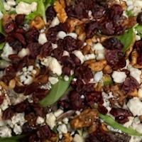 House Salad · Field greens with crumbled blue cheese, dried cranberries, candied walnuts.