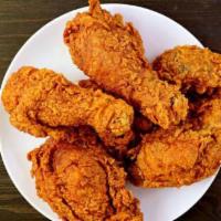 Fried Chicken · A half pan of fried chicken can serve between ten-twenty people. A large pan of fried chicke...