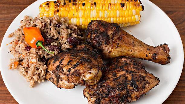 Jerk Chicken · A half pan of jerk chicken can feed a party of ten-fifteen people. A large pan of jerk chicken can feed between twenty people.