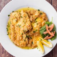 Chicken Francese · OVER PASTA AND SPINACH WITH BREAD