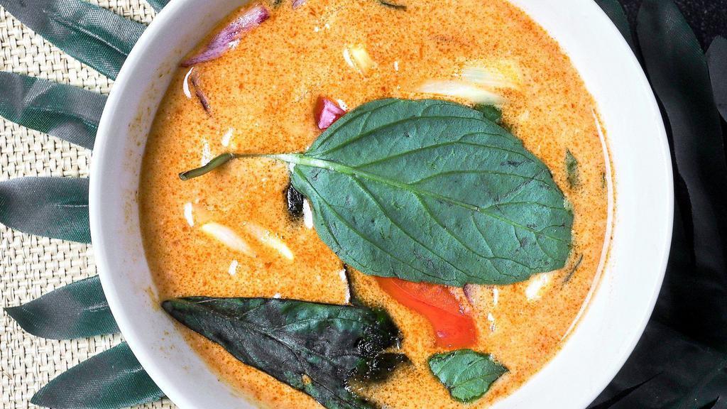 Tom Kha Soup · Rich and creamy yet tangy and savory Thai coconut chicken soup made with tomato, mushroom, onion, and red pepper.