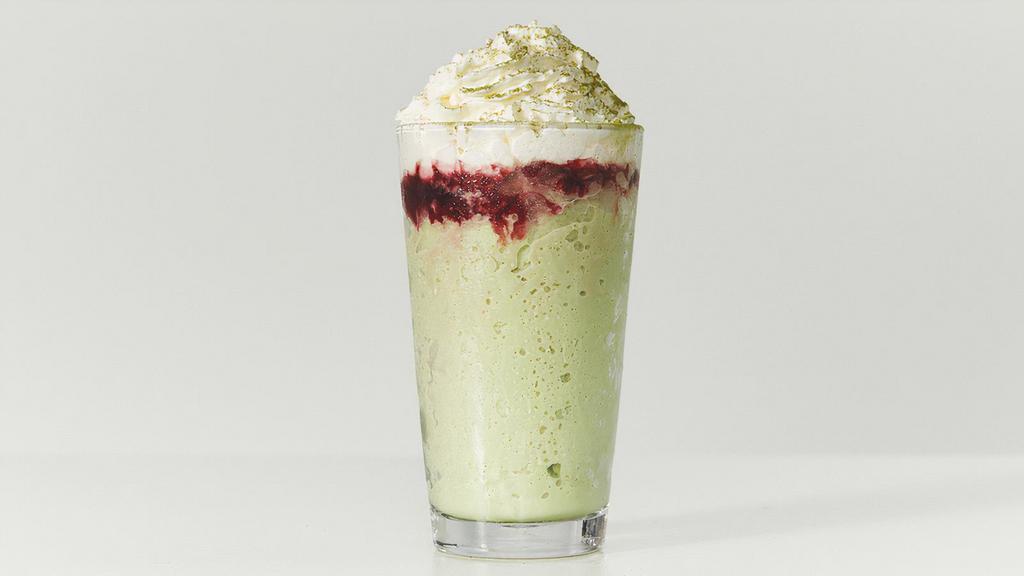 Mistletoe Matcha Ice Dragon · made with real Japanese Matcha & raspberry and topped with our housemade whipped cream for a fruity twist on traditional Matcha