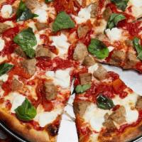 Meatball Pizza · house-made meatballs, filetto, ricotta. roasted bell pepper, basil
