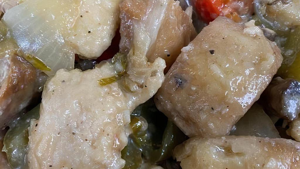 Chicken & Sausage Giambotta · TENDER BONELESS CHICKEN W/SAUSAGE, PEPPERS, ONIONS & POTATOES IN A HOMEMADE WHITE WINE SAUCE W/RICE