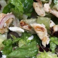 Randy'S Salad · GRILLED CHICKEN OVER ROMAINE LETTUCE W/FETA CHEESE, GREEN OLIVES, RED ONIONS, AVOCADO & CRAI...