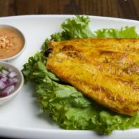 Chicken Satay (4) · Chicken breast marinated in house spices, skewered and grilled served with peanut sauce and ...