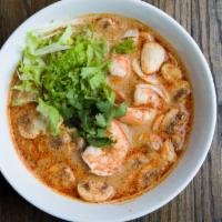 Tom Yum Noodle Soup · Thin rice noddle with choice of chicken or shrimp in tom yum broth, coconut milk, mushroom, ...