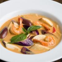 Red Curry · Red curry paste, coconut milk, bamboo shoot, eggplant, bell pepper, fresh basil and kaffir l...