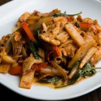 Spicy Bamboo · Sauteed with garlic, chili paste, bamboo shoot, basil and bell pepper in homemade sauce. Ser...