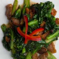 Crispy Pork With Chinese Broccoli · Sauteed fried crispy pork with chili, Chinese broccoli and bell pepper in special homemade s...
