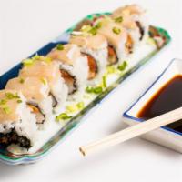 North Pole · Crab, shrimp, spicy tuna, crunch with yellowtail on top