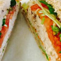 Veggie Sandwich · Crisp romaine, organic baby spinach,sliced tomato, sliced cucumber,shredded carrots,Honey Di...