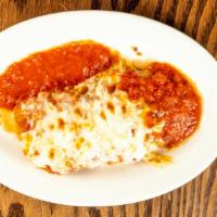 Chicken Cutlet Parmigiana · Served with pasta or salad and bread or garlic knots.
