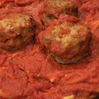 Meatball Parmigiana · Served with pasta or salad and bread or garlic knots.