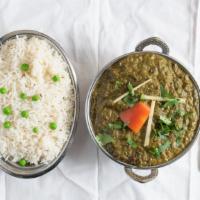Saag Paneer · Vegetarian. Fresh spinach cooked with homemade cheese. Served with rice.