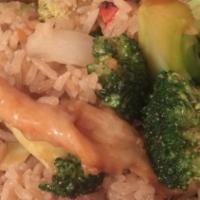 Broccoli · Served with a choice of rice and choice of soda or veggie spring roll. No substitutions.