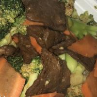Vegetarian Beef With Broccoli · Premium vegetarian soy beef sauteed with broccoli in brown sauce.