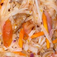Pad Thai With Chicken · Hot. Traditional Thai noodles in spicy sauce stir-fried with bean curd, scallions, carrots, ...