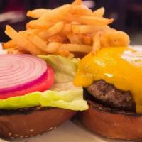 Balthazar Cheeseburger* · Classic cheddar cheeseburger using a Special Blend from Pat Lafreida served with pommes frit...