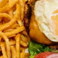 À Cheval* · Classic burger or cheddar cheeseburger using a Special Blend from Pat Lafreida served with p...