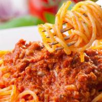 Pasta Bolognese (Meat Sauce) · Pasta tossed in our homemade meat sauce