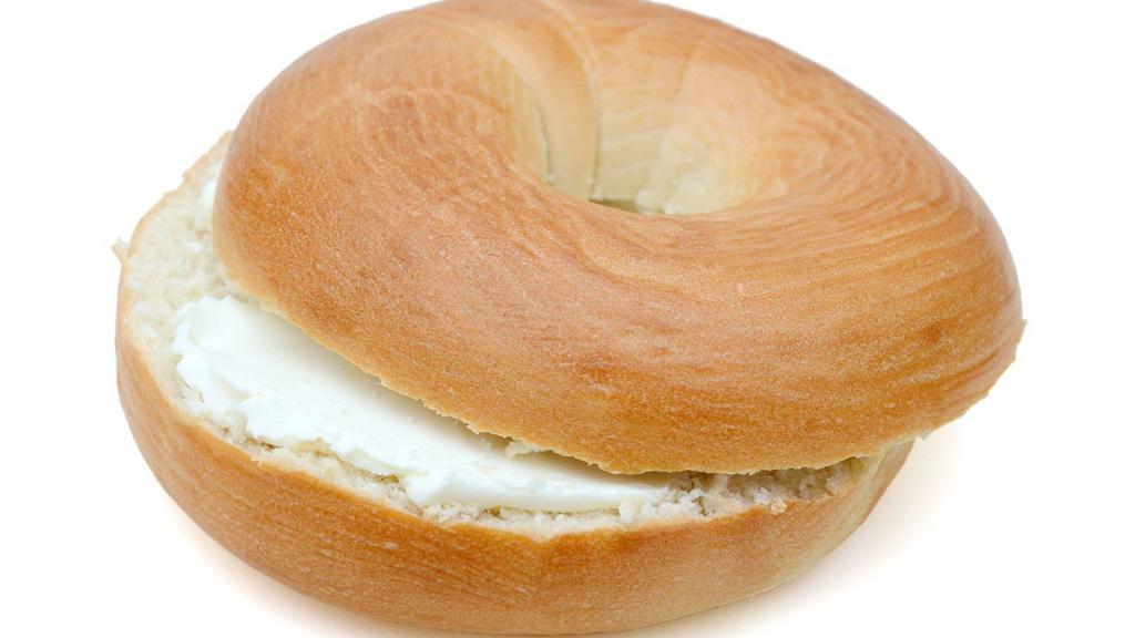 Bagel & Cream Cheese · Fresh, daily baked plain bagel with a generous smear of cream cheese.