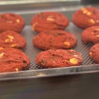 Fresh Baked Cookies · Red velvet choc chip, oatmeal raisin peanut butter.