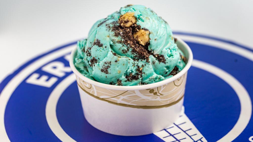 Cookie Monster · New! Blue colored Vanilla Ice Cream w/ Oreos, Choc Chips Cookie Crumble & Cookie Dough Pieces.