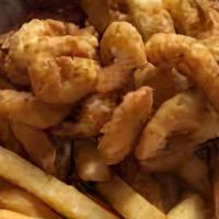 Shrimp And Fries · Breaded and fried shrimp with french fries.