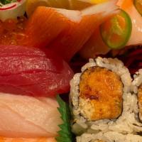 Sushi & Sashimi For 1 · 10pcs sashimi, 4pcs sushi and a crunchy spicy tuna roll