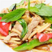 Thai Basil · PAD PHET: Mama olay's spicy sauce, mushrooms, bamboo shoots, bell peppers, long beans, onion...
