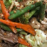 Mixed Veggies · PAD RAUM MIT: Garlic oyster sauce, broccoli, cabbage, carrots, string beans, and bamboo shoo...