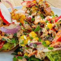 Lobster Tostadas · Smash, avocado, lobster, chipotle aioli, radish, mango and jicama