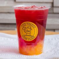 Peach Hibiscus Tea · Peach puree (with real peach chunks) and freshly brewed Hibiscus tea.