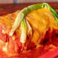 Chimichangas · Crispy burrito with a choice of filling, rice, beans and pico de gallo, topped with enchilad...