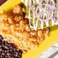 Enchiladas Platter
 · Choice of chicken, cheese or meat with choice of sauce. Served with rice, beans, queso fresc...