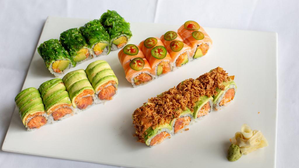 Small Sushi Platter (2-4 People) · Four vegetable rolls, four fish rolls and one chef special rolls.