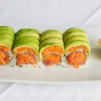 Double Dragon Roll · Spicy tuna and spicy salmon inside topped with avocado, spicy mayo and eel sauce.