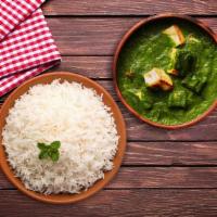 Spinach Cottage Cheese Rice Bowl  · Flavorful yet spicy spinach curry with fresh chunks of cottage cheese, served with aromatic ...
