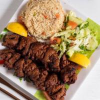 Beef Bihari Kebab Combo · Fine beef strips cooked with a special mix of spices and herbs. Served with basmati rice, fr...