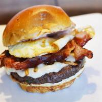 All Day Brunch Burger · 9oz 100% beef patty, a fried egg, bacon, caramelized onions, provolone cheese & mayo/ketchup...