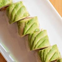 Green Dragon Roll · (tempura shrimp, eel/avocado on the top, with eel sauce)